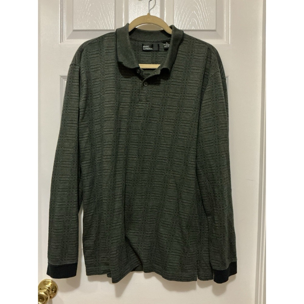 Marc Edwards Men's XL Long Sleeve Cotton Blend Button Black Plaid Shirt EUC
